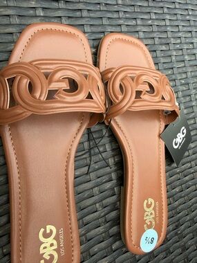 GBG Los Angeles Women's Brown Logo Slip-On Lightweight Slide Sandals US 8.5